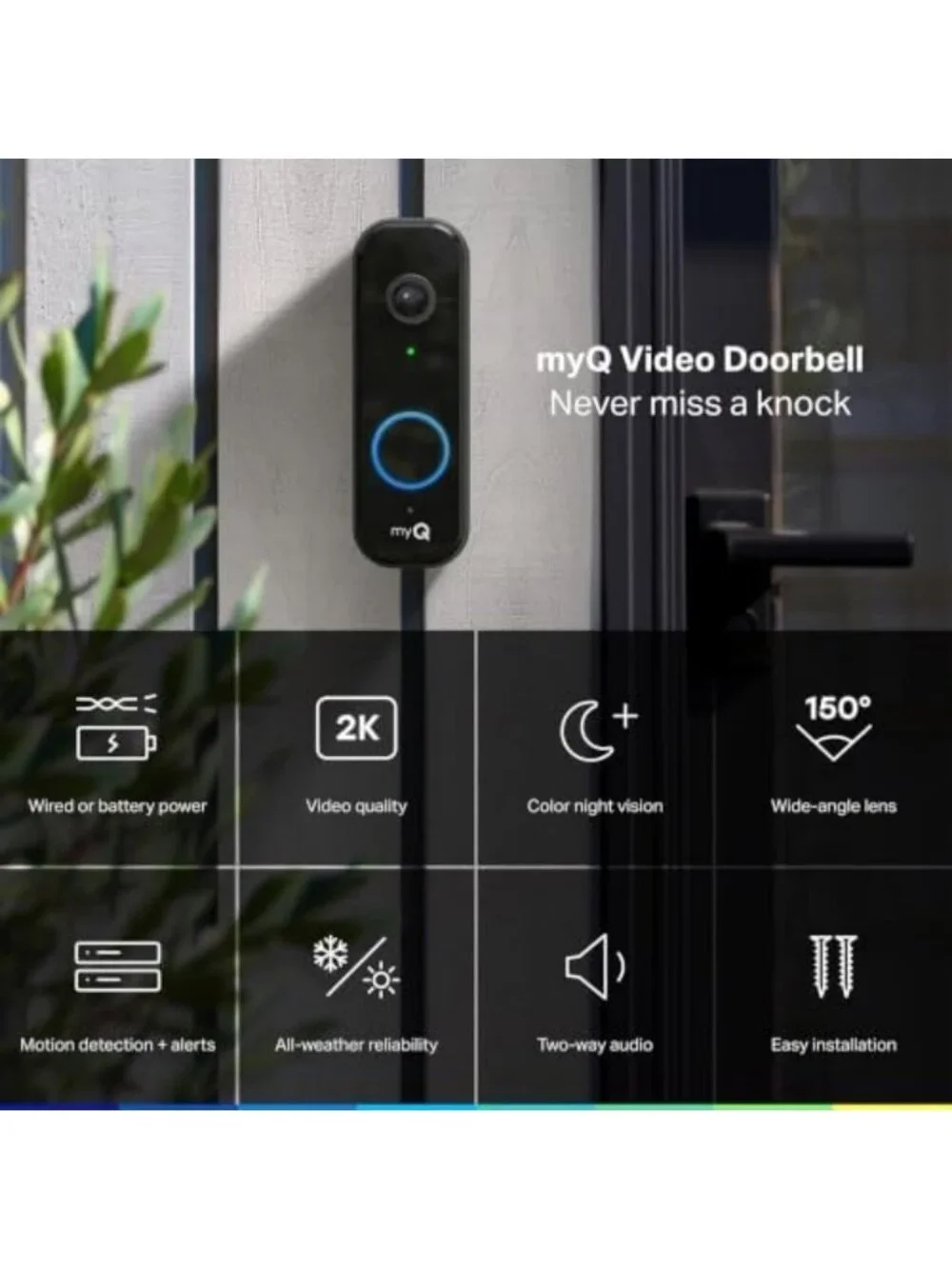 2K Video Doorbell with Color Night Vision, 2-Way Talk, Motion Detection & Alerts